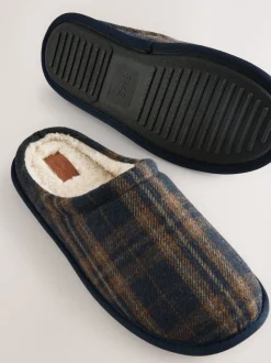 Navy Check Mule Slippers