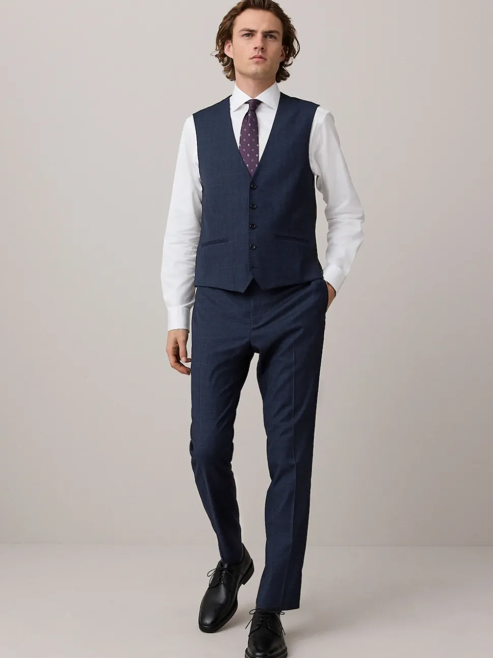 Navy Check Texture Suit Waistcoat