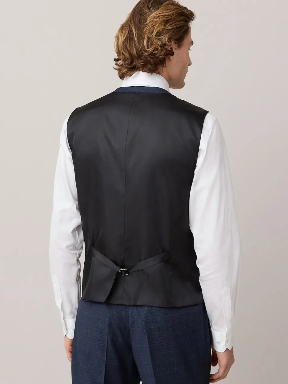 Navy Check Texture Suit Waistcoat