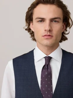 Navy Check Texture Suit Waistcoat