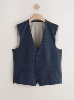 Navy Check Texture Suit Waistcoat