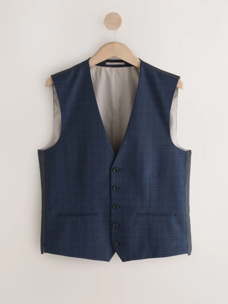 Navy Check Texture Suit Waistcoat