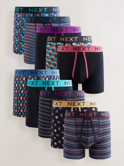 Navy Colour Pop Spot Stripe 10 pack A-Front Boxers