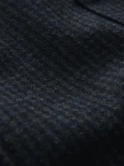Navy Dogtooth Wool Rich Four Pocket Funnel Neck Coat