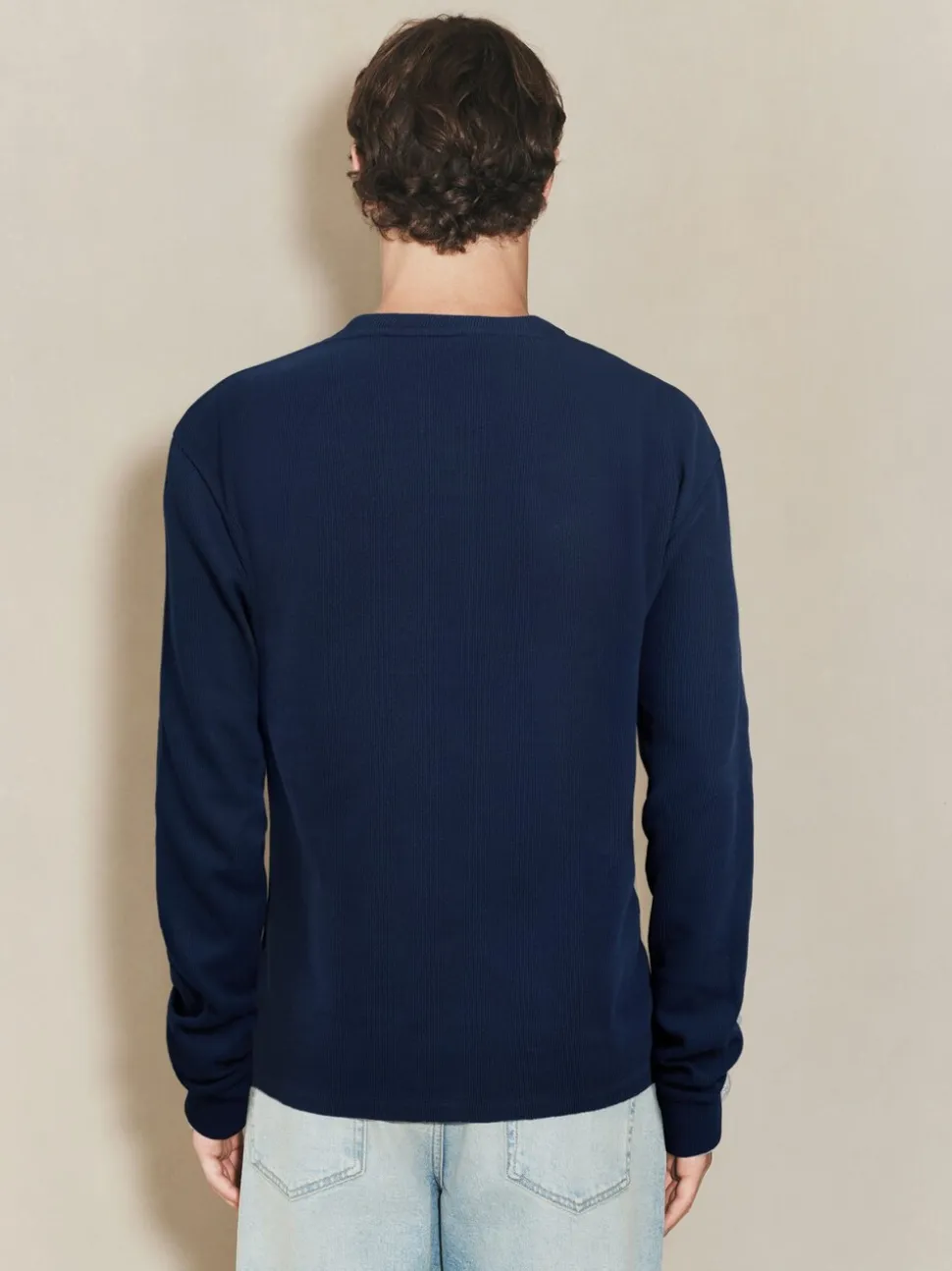 Navy EDIT Long Sleeve Grandad Neck T-Shirt