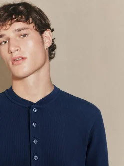 Navy EDIT Long Sleeve Grandad Neck T-Shirt