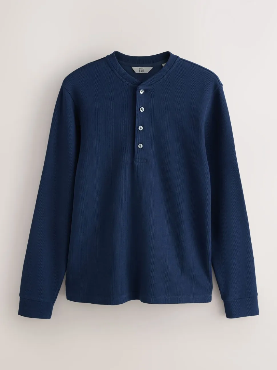 Navy EDIT Long Sleeve Grandad Neck T-Shirt