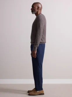 Navy Elasticated Waist Wool Rich Textured Formal Trousers