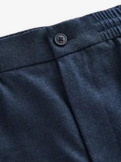 Navy Elasticated Waist Wool Rich Textured Formal Trousers