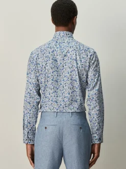 Navy Floral Cotton Rich Long Sleeve Formal Shirt