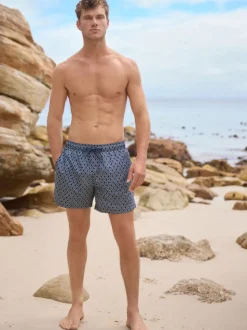 Navy Geometric Tile Printed Swim Shorts