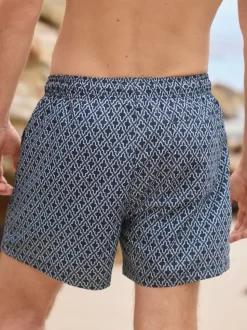 Navy Geometric Tile Printed Swim Shorts