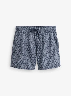 Navy Geometric Tile Printed Swim Shorts