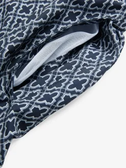 Navy Geometric Tile Printed Swim Shorts
