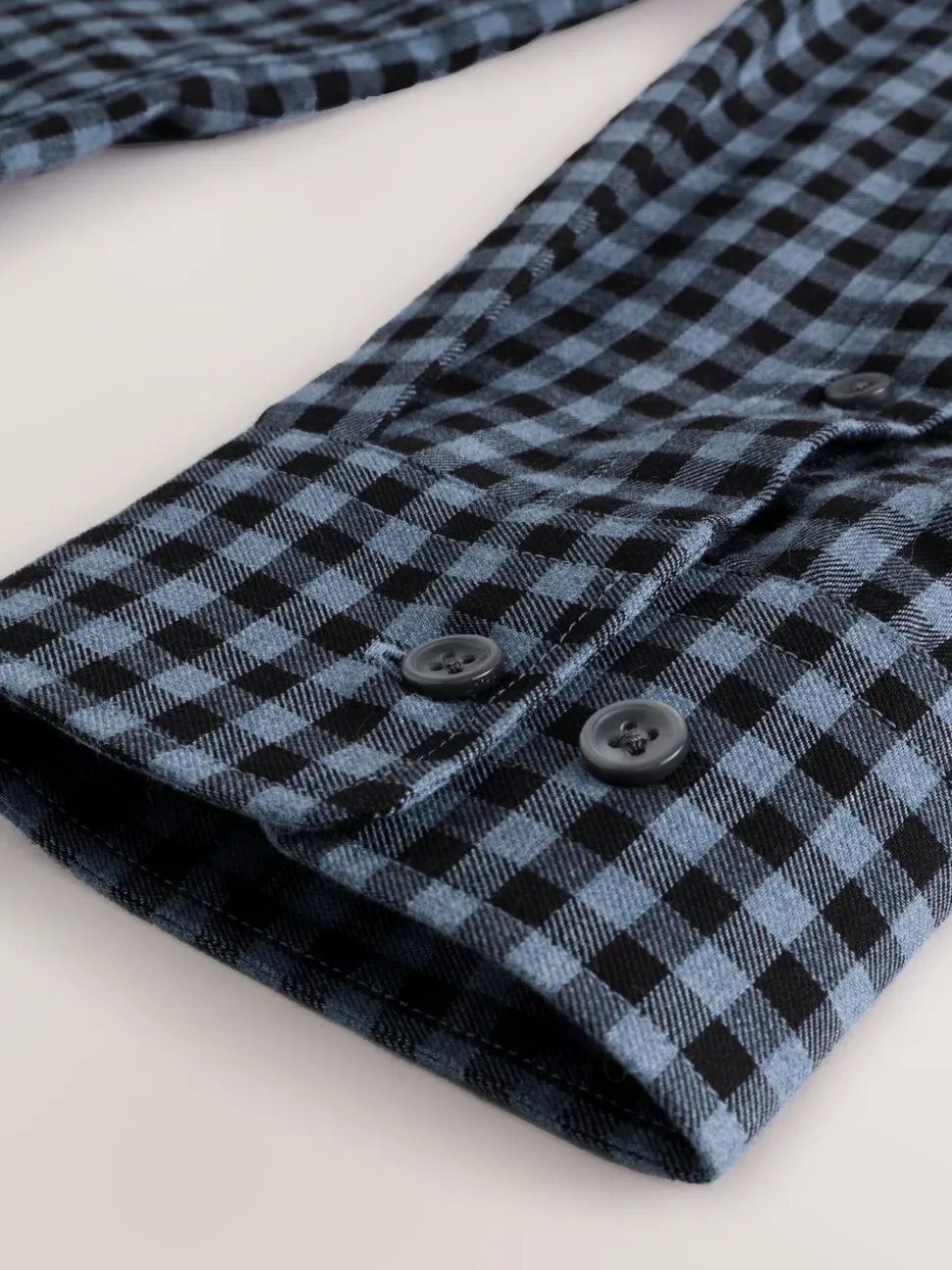Navy Gingham Regular Fit Check Soft Touch 100% Cotton Smart Long Sleeve Shirt