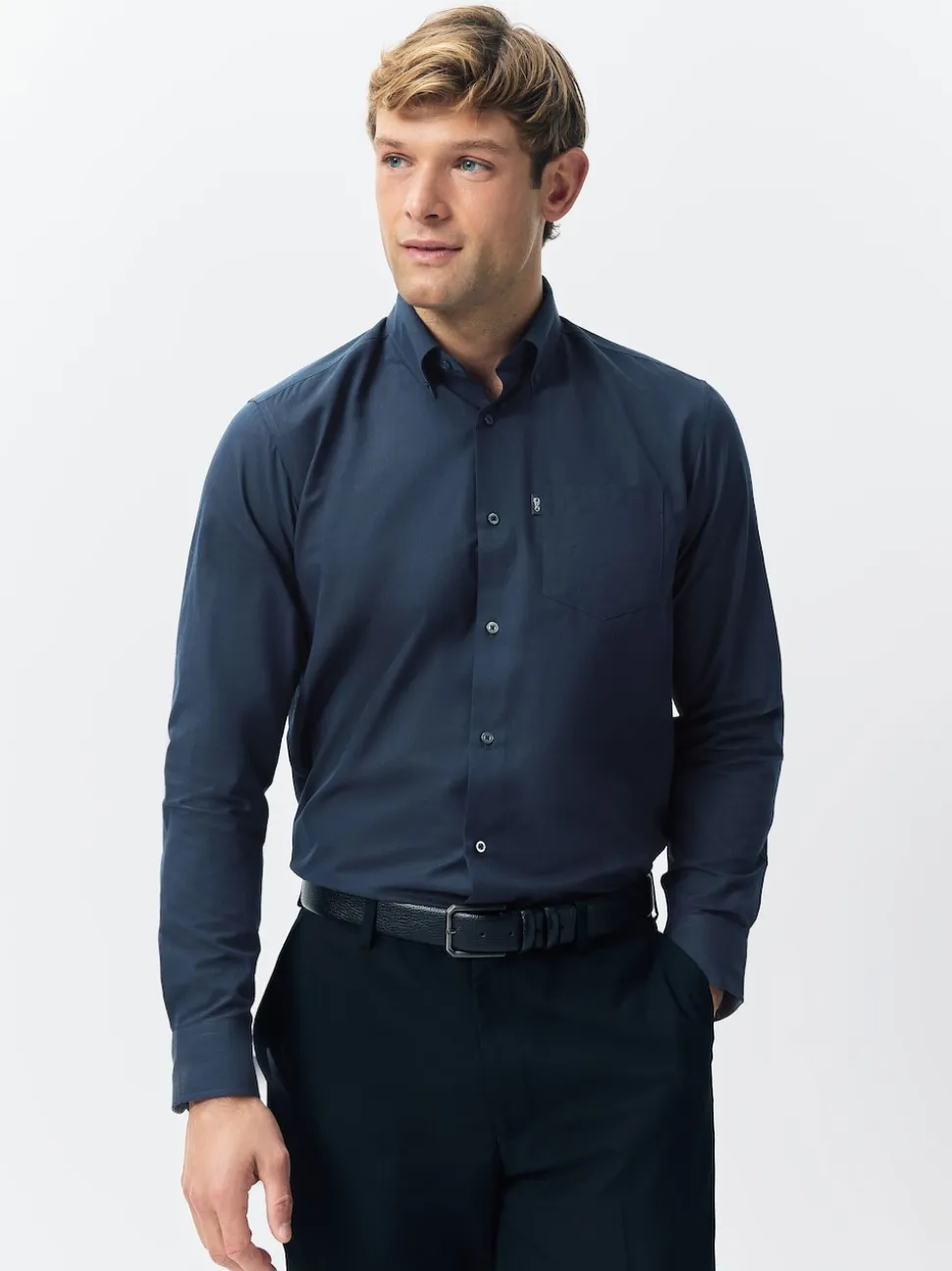 Navy/ Green Blackwatch Check Long Sleeve Oxford Shirts 2 Pack
