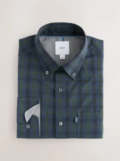 Navy/ Green Blackwatch Check Long Sleeve Oxford Shirts 2 Pack