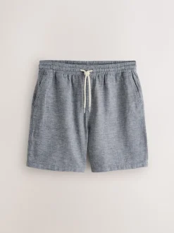 Navy Linen Blend Elasticated Waist Shorts