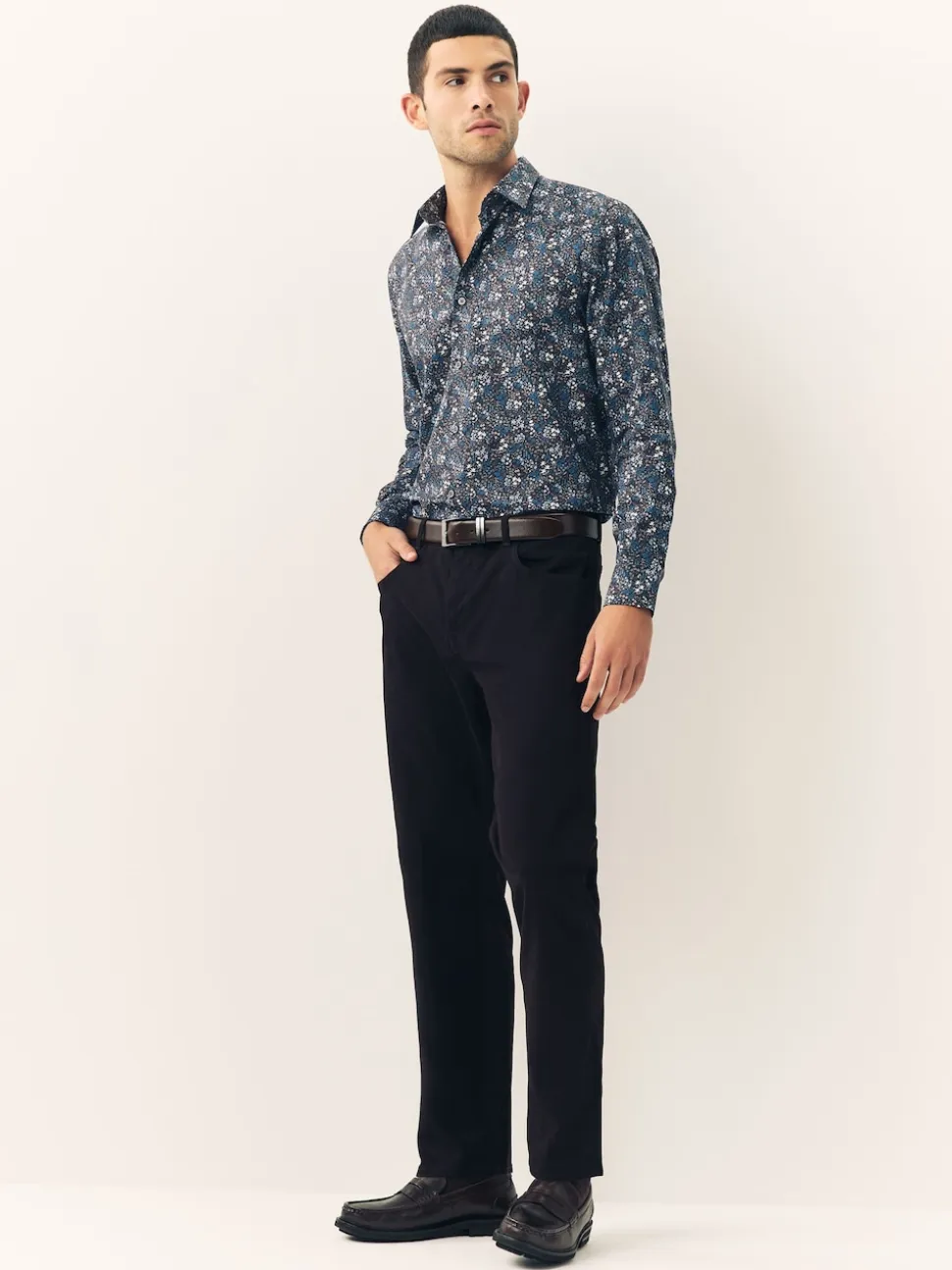 Navy Meadow Floral Regular Fit Long Sleeve Print Shirt
