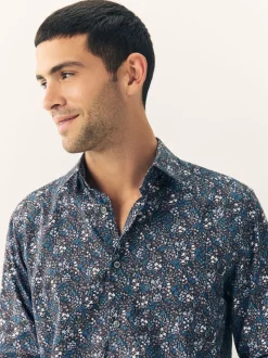 Navy Meadow Floral Regular Fit Long Sleeve Print Shirt