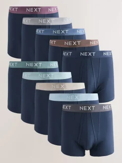 Navy Metallic Waistband Cotton Rich Trunk Boxers 10 Pack