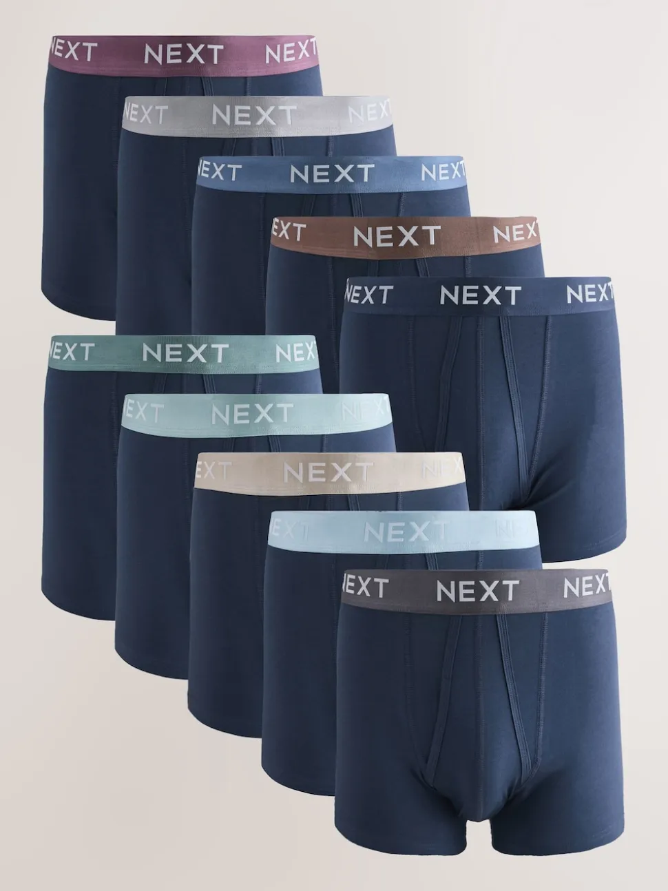 Navy Metallic Waistband Cotton Rich Trunk Boxers 10 Pack