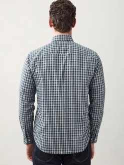 Navy Micro Check Regular Fit Easy Iron Button Down Oxford Shirt