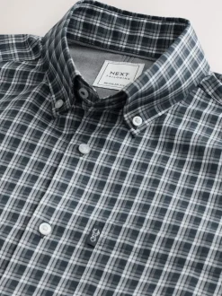 Navy Micro Check Regular Fit Easy Iron Button Down Oxford Shirt