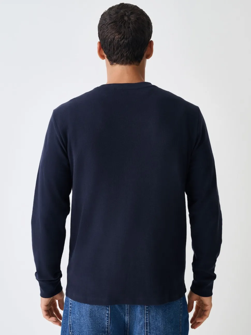 Navy Micro Waffle Long Sleeve T-Shirt