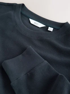 Navy Micro Waffle Long Sleeve T-Shirt