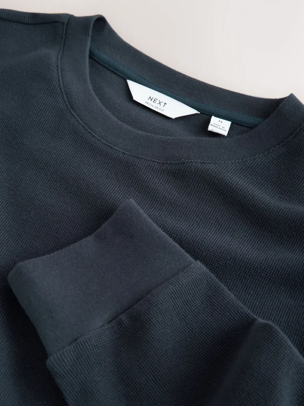 Navy Micro Waffle Long Sleeve T-Shirt