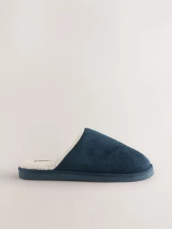 Navy Microsuede Mule Slippers
