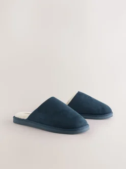 Navy Microsuede Mule Slippers