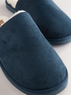 Navy Microsuede Mule Slippers