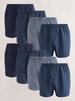 Navy Mixed Pattern 8 pack Woven Pure Boxers