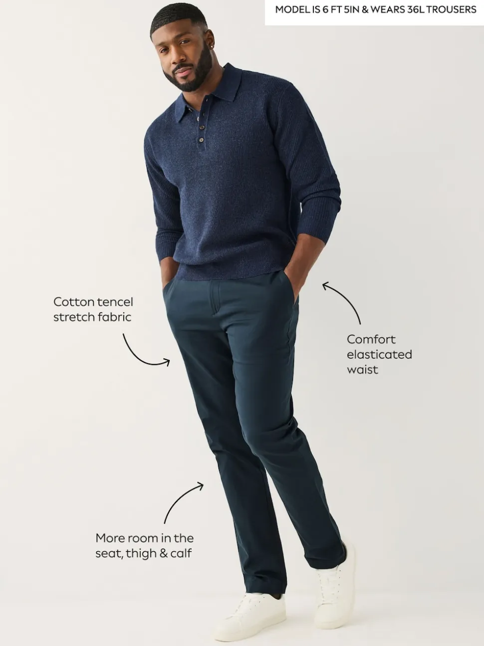 Navy Muscle Fit N.Premium Smart Cotton TENCEL™ Lyocell Blend Chinos With Comfort Waistband