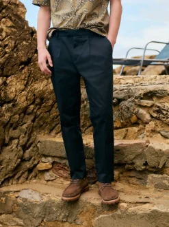 Navy N.Premium Regular Tapered Fit Smart Cotton Chinos with Elasticated Back and Stretch