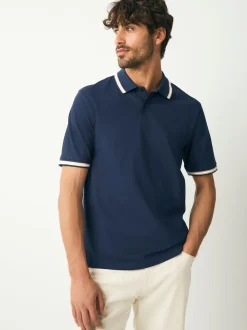 Navy Ottoman Regular Fit Short Sleeve Tipped Polo Shirt