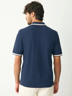 Navy Ottoman Regular Fit Short Sleeve Tipped Polo Shirt