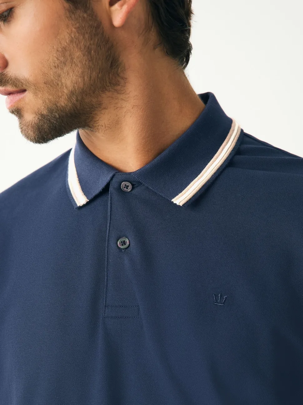 Navy Ottoman Regular Fit Short Sleeve Tipped Polo Shirt