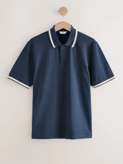 Navy Ottoman Regular Fit Short Sleeve Tipped Polo Shirt
