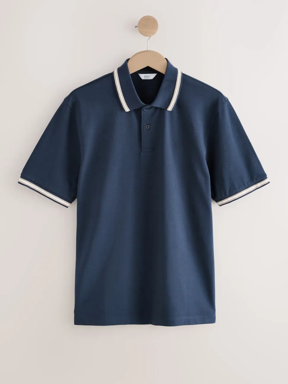 Navy Ottoman Regular Fit Short Sleeve Tipped Polo Shirt