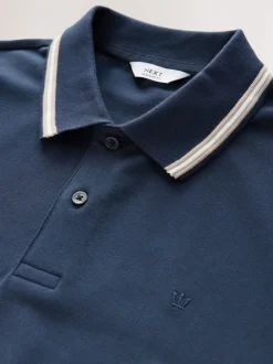 Navy Ottoman Regular Fit Short Sleeve Tipped Polo Shirt