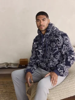 Navy Paisley Borg Overhead Hoodie