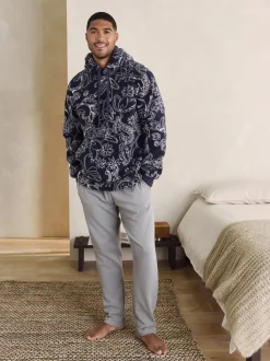 Navy Paisley Borg Overhead Hoodie