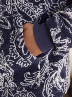 Navy Paisley Borg Overhead Hoodie