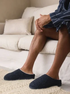 Navy Patterned Slippers