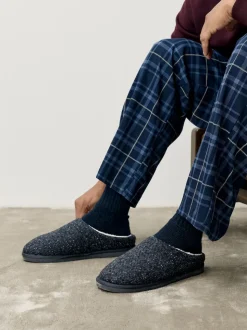 Navy Patterned Slippers