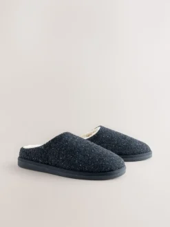 Navy Patterned Slippers