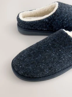 Navy Patterned Slippers